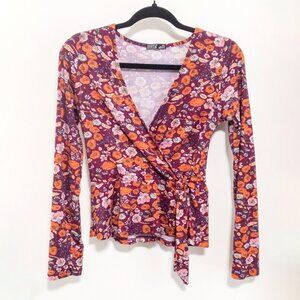 Rebel Sugar Floral Print Wrap Top Size Medium Casual Bohemian Boho V-Neck Soft